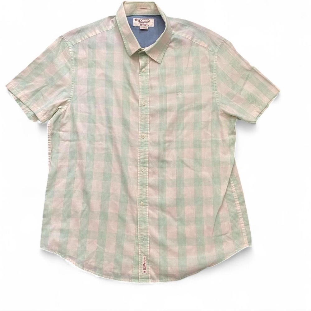 Penguin green and white button-up #buttontee